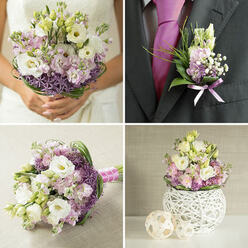 A bridal bouquet designed like a gentle morning in Stanmore is captured in this image, its colours soft and fresh, as if inspired by the pale skies above Bentley Priory at first light. The bouquet has a classic, rounded silhouette, neither too tight nor too wild, giving it a quietly confident presence in the bride's hands. White lisianthus form the heart of the design, their satin-like petals layered in delicate ruffles that read as pure and serene. Nestled among them, pastel hydrangea contribute a cloud of texture, each tiny floret catching the light and lending the arrangement a plush, cushiony fullness. Scattered between the softer shapes, lilac allium punctuate the design with playful, star-burst globes of purple, adding character while still honouring the romantic mood. Slender stems of greenery thread through and beyond the blooms, bringing structure and a touch of garden freshness, as though just snipped from a local Stanmore garden. The stems are neatly wrapped, likely in a smooth ribbon, giving the bride a comfortable, secure grip while hinting at the craftsmanship behind the flowers. Light seems to pool across the bouquet, turning the whites and lilacs almost luminous, perfect for photographs taken along The Broadway or outside a nearby church. There is an impression of a subtle, layered fragrance-soft floral notes that comfort rather than overwhelm, accompanying each step down the aisle. The bouquet feels personal and intentional, the kind of hand-tied design created by an experienced florist who understands how each bloom can echo the couple's promise of a long and gentle future together in their local community.