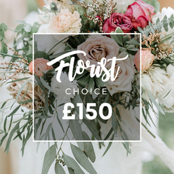 Imagine stepping into a sunlit Stanmore studio or shopfront near The Broadway, where this hand-tied bouquet unfolds with warmth and poised confidence. Creamy garden roses, soft peach tones, and lavender mauve mingle with deeper fuchsia and burgundy blooms, while ruffled ranunculus adds romantic motion. White chrysanthemums provide crisp contrast, and tiny white filler sprigs such as gypsophila drift between heads. Brown-red branching stems give an architectural touch, and generous eucalyptus with silvery-green foliage adds cool texture. The overall effect is a refined, slightly wild garden vibe, perfect for a wedding, an anniversary, or a thoughtful gift that speaks of lasting care. In the center, a white square overlay carries Florist Choice in a graceful script with CHOICE in bold uppercase beneath and the price ?150 displayed below, inviting the viewer to imagine this bespoke design on their doorstep. The soft background hints at a light studio or bridal setting, ensuring the blossoms stay the focus. Flowers Stanmore crafts this piece for local customers across Stanmore-including Canons Park and Edgware-and offers dependable, same-day delivery and the freshest stems sourced daily from nearby growers.