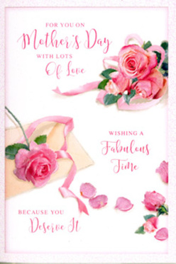 This Mother's Day card design looks as though a bouquet of pink roses has been carefully taken apart and laid flat on a white tabletop, each blossom and petal positioned with the precision of an experienced Stanmore florist. The central focus is a group of full, open roses in soft blush and warm rose-pink, their petals lush and layered, forming rounded hearts of colour that seem almost touchable. Gentle, even lighting bathes the entire scene, making every fold and curve of the petals visible, like blossoms examined near a window overlooking the quiet streets around Stanmore Hill. Scattered across the card are individual petals, positioned as if they've floated down naturally, creating small islands of pink against the white space and giving the scene a sense of movement and storytelling. A delicate ribbon in pastel tones winds its way through the main cluster, its satin-like finish catching tiny highlights that suggest a celebratory feel, much like a gift wrapped lovingly the night before Mother's Day. Above or between the flowers, hand-lettered script offers a heartfelt greeting, the letters elegantly looping in a style that mirrors the softness of the rose petals. The calligraphy feels personal and warm, as though written by hand for a cherished mum. With its romantic palette, soft edges, and calm composition, this card would sit beautifully beside a fresh arrangement prepared for delivery across Stanmore, capturing the emotion of saying thank you for years of gentle guidance, warmth, and unwavering support.