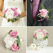 A single groom's boutonnière is shown in close-up, its design a graceful echo of the bridal bouquet for a Stanmore wedding. At its heart, a soft lilac rose unfolds in polished layers, the petals curled with poised elegance, neither too tight nor fully open. Around it, tiny white clusters of baby's breath create a halo-like softness, while fine, feathery greenery adds texture and a breath of natural movement, reminiscent of the gentle foliage around Bentley Priory. The stems are bound with a slender lavender ribbon, wrapped neatly and secured with quiet precision, the satin surface catching a glimmer of light that hints at celebration. The colour palette-lilac, creamy white, and fresh green-is understated yet deeply romantic, suggesting a groom who values thoughtful detail and harmony with his partner's flowers. The camera focuses closely, so you can see the subtle veining on the rose petals and the light, cloud-like structure of the gypsophila, all set against a neutral, softly blurred background. This simplicity allows the craftsmanship to shine: each element placed to balance proportion and texture without overwhelming the eye. The boutonnière feels like more than a small accessory; it reads as a fragrant talisman of joy, pinned to a lapel for promises made in a local Stanmore venue or a ceremony room near the high street. Its modest size belies its emotional presence, capturing the spirit of the day in one carefully chosen flower and a few whispered accents of greenery.