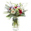 This bouquet radiates understated elegance, its every stem a testament to the careful artistry local to Stanmore. Deep red roses-fully open and luxuriant-convey a sense of timeless love and quiet confidence, perfectly at home for anniversaries, birthdays, or thoughtful gestures within the Stanmore community. Creamy white gerberas spill their light throughout the bouquet, their luminous petals exuding pure joy, balanced by the soft hues of lavender lisianthus that provide a gentle whisper of hope and optimism. Silvery eucalyptus leaves wind their way between the blooms, imparting both fresh, woodland fragrance and graceful structure, their cool tones evoking peaceful walks through Stanmore's leafy lanes. All are sheltered by strong, glossy aspidistra leaves, one curving in a gentle arc to provide shape and modern flair, reminiscent of the area's architectural elegance. The transparent glass vase-filled with clear water-highlights each carefully trimmed stem and the bouquet's vibrant freshness. Whether gracing a Stanmore dining table or serving as a centerpiece for celebration, this arrangement infuses its surroundings with grace, light, and a warm local touch that captures the welcoming spirit of Stanmore at its best.