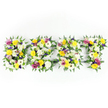 A head-on photograph of a large, horizontal floral tribute that spells the word BEST in four individual, densely packed letter panels, set against a clean, bright white background. Each letter is a small garden of blooms: creamy white chrysanthemum-like flowers and ivory spray carnations create a soft, luminous base, while sunny yellow roses and gerbera daisies lift the composition with cheerful warmth. Pockets of soft lavender and deeper purple lisianthus thread through the yellow and white, adding quiet depth and a refined contrast, and vivid magenta-pink spray roses or small dahlia-like blooms punctuate the surface with joyful energy. Dark green fern fronds are arranged around each letter's edges, their feathered texture forming a gentle, natural frame that gives each character a clear silhouette against the backdrop. If you look closely there are narrow dark green support bars and a subtle metal framework glimpsed through small gaps in the flowers, particularly along the horizontal bar of the E and the cross of the T, reassuringly holding the structure together. The lighting is even and bright, washing the petals in crisp daylight tones and highlighting the fresh dewy texture of petals and leaves. The overall effect is both celebratory and reverent - a crafted tribute suitable for memorial services, funeral settings, or moments of public remembrance that honours a life remembered as the best. The scent would be gentle and floral on a still morning, a soft mix of fresh roses and chrysanthemums; the arrangement reads as a considered, handcrafted statement of love and remembrance for families across Stanmore and nearby streets like Stanmore Broadway and Stanmore Hill.
