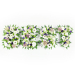 A tender, horizontal sympathy tribute spells the word 'SON' with three dense letter-forms, each lovingly built from a soft, muted palette of white, lavender and green. Seen from above against a bright white background, the arrangement centers on large, crisp white chrysanthemums and delicate white anemones whose dark, almost black centers offer a quiet, honest contrast. Pale lilac and gentle lavender filler blooms nestle between the whites, lending subtle depth and a faint, reverent warmth across the letters. Each character is edged with feathery green fern fronds that curl slightly outward, framing the petals with a natural, graceful border, while compact green button chrysanthemums sit tucked into clusters to give the composition texture and a living freshness. The flowers are set on a low, dark structural base that peeks through at the edges, lending definition without distracting from the softness of the blooms. In the still, clear light the petals read as pure and calm, and one can almost imagine the cool, clean scent of the whites mingling with the faint herbaceous note of the foliage. This kind of personalised floral lettering is crafted as a solemn, personal expression of love and remembrance, often chosen for memorial services and church gatherings across Stanmore and nearby Canons Park, where families prefer an intimate, hand-made tribute. The arrangement balances dignity and tenderness-the precise letter shapes speak a clear name, while the layered textures and gentle colours offer comfort in a difficult hour, reflecting the careful touch of a local florist who understands the quiet needs of farewell moments.