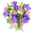 Against a spotless white background, this bouquet appears almost luminous, as if illuminated by soft daylight filtering through a Stanmore townhouse window. At its centre, lush Vanda orchids in deep violet and indigo tones command attention, their broad, slightly cupped petals patterned with delicate speckles and fine veins that ripple across the surface like a natural tapestry. They sit amidst a generous gathering of pink roses, their shades reminiscent of ballet slippers and early evening skies, some in tight buds brimming with promise, others fully open and revealing layer upon layer of velvety, spiralled petals. Creamy white spray roses are tucked between them, their smaller blooms grouped in clusters that add both softness and density, creating a plush, rounded silhouette. Sprinkled throughout the arrangement are tiny white filler flowers and clusters of pale hypericum berries, their smooth, pearl-like shapes offering a gentle contrast to the floral ruffles. The greenery is thoughtfully chosen: cool, silvery Dusty Miller foliage, soft and feathery to the touch, mingles with glossy, deep green leaves that frame and ground the entire design. At the base, a semi-sheer ribbon in iridescent shades of silver and lilac is tied securely around the stems, its gentle shimmer echoing the orchids' richness. The overall mood is one of elegant tenderness, perfect for those moments in Stanmore when you want to send more than just flowers-a heartfelt birthday wish to a home near Stanmore Country Park, a romantic surprise for an anniversary along The Common, or a refined gesture of thanks after a special family gathering. The bouquet's blend of classic romance and exotic flair feels both personal and beautifully considered.