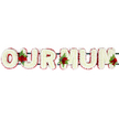 Set against a clean white background, this OUR MUM floral arrangement forms a simple yet deeply moving visual tribute, the kind you might find lovingly placed at a Stanmore cemetery or churchyard. The letters are presented in bold capitals and arranged in a straight line, each one fully covered with a dense layer of white chrysanthemum-style florets. The petals overlap tightly to form an even, textured surface that looks soft and cloudlike, emphasising peace and remembrance. Around the outer edge of every letter, a continuous border of deep red flowers, likely spray carnations, has been carefully added to create a sharp, well-defined outline. This contrast between pure white and rich red makes the message immediately clear and gives the tribute a timeless, traditional appearance. Adding a more intimate touch, three small groupings of red roses have been worked into the design, each framed with glossy foliage and light, feathery ferns. One rose spray sits between the O and U, another nestles between the U and the first M, and the third graces the end of the final M. These roses, with their velvety petals and deeper shade of crimson, symbolise enduring love, gratitude, and the emotional bonds that remain after a mother's passing. Just behind the letters, faint dark green connecting bars can be glimpsed, suggesting the sturdy frame that keeps the tribute aligned and secure during transport and display. The overall effect is calm, respectful, and full of feeling, a personalised funeral flower piece that quietly expresses how much a beloved mum meant to her family and community in Stanmore.
