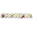 A refined floral memorial spelling GRANDMA stretches across the frame in clean, capital letters, displayed against a bright white background reminiscent of a light-filled chapel in Stanmore. Each letter is packed with dense clusters of white chrysanthemums, their small, rounded petals pressed closely together to create a soft, even texture, almost like a padded cushion of blooms. Encircling the base and sides of each letter, a narrow trim of pale lavender or light purple flowers highlights the shapes and supplies a gentle wash of colour, helping the word stand out clearly while preserving a sense of peace and simplicity. On the G, three deep red roses are gathered on the lower left curve, their velvety petals opening generously against dark, glossy foliage, an unmistakable emblem of enduring love. The first A is decorated with two yellow-green cymbidium orchids, laid with care along the crossbar so that their speckled centres and firm petals lend a subtle but distinctive accent. The R, N, and D remain pure in white, framed only by the lavender border, allowing the gaze to travel calmly along the centre of the tribute. Near the right edge, the M bears another trio of rich red roses in its lower right section, echoing the sentiment and colour of the opening letter and balancing the design. The final A repeats the elegant detail of the first with two more chartreuse orchids resting among the chrysanthemums, tying the arrangement together with a final, graceful flourish. All of the letters are secured on a slim dark green or black metal frame that stays mostly hidden, yet keeps the tribute steady for display at Stanmore churches, crematoriums, or cemetery services. The overall effect is one of quiet nobility and heartfelt remembrance, an arrangement that gently honours the life and influence of a cherished grandmother.