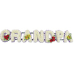 A carefully composed funeral tribute spells out the word GRANDPA in floral letters, arranged in a straight horizontal line against a plain white backdrop. Each capital letter is generously filled with pure white chrysanthemums, their small, rounded blooms pressed closely together to create a soft, almost downy surface. This dense, cushion-like coverage gives the arrangement a sense of comfort and completeness, echoing the warmth and steadiness that many families in Stanmore associate with a beloved grandparent. Around the outer edge of every letter runs a slim band of lavender-purple ribbon, providing a gentle contrast and helping each shape remain clear and defined when viewed from afar at a church, crematorium, or graveside ceremony. Within the predominantly white design, select accents of deeper tones provide visual interest and emotional symbolism. In the open curve of the G, a cluster of deep red roses is nestled among dark green foliage, their velvety petals conveying long-lasting love and gratitude. The first A features a small grouping of yellow-green orchids, their elegant, slightly exotic blooms suggesting individuality and cherished stories. The D repeats the motif of red roses in its curve, creating a balanced echo, while the final A is again softened and enriched by yellow-green orchids. Slender support bars and a concealed frame join the letters seamlessly from behind, so the viewer sees only the word spelled in flowers, not the mechanics holding it together. The tribute feels both peaceful and personal, a bespoke floral message well suited to remembering a grandfather's life and presence in the community around Stanmore, from quiet residential streets to the green spaces nearby.